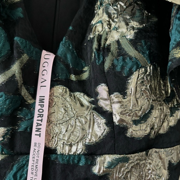 NWT Mac Duggal Bow Shoulders Emerald Brocade V Neck Mini Dress With Pockets XS - Picture 5 of 9